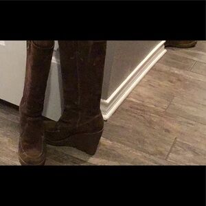 Michael Kors brown suede knee high platform boots